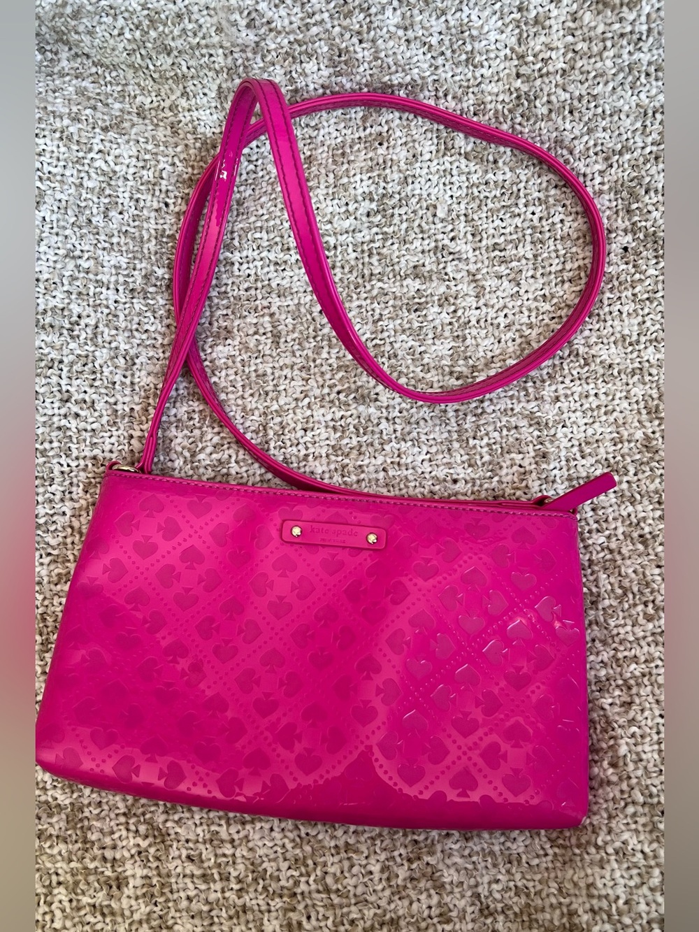 Kate Spade New York Hot Pink Spade Logo Patent Leather Crossbody Bag